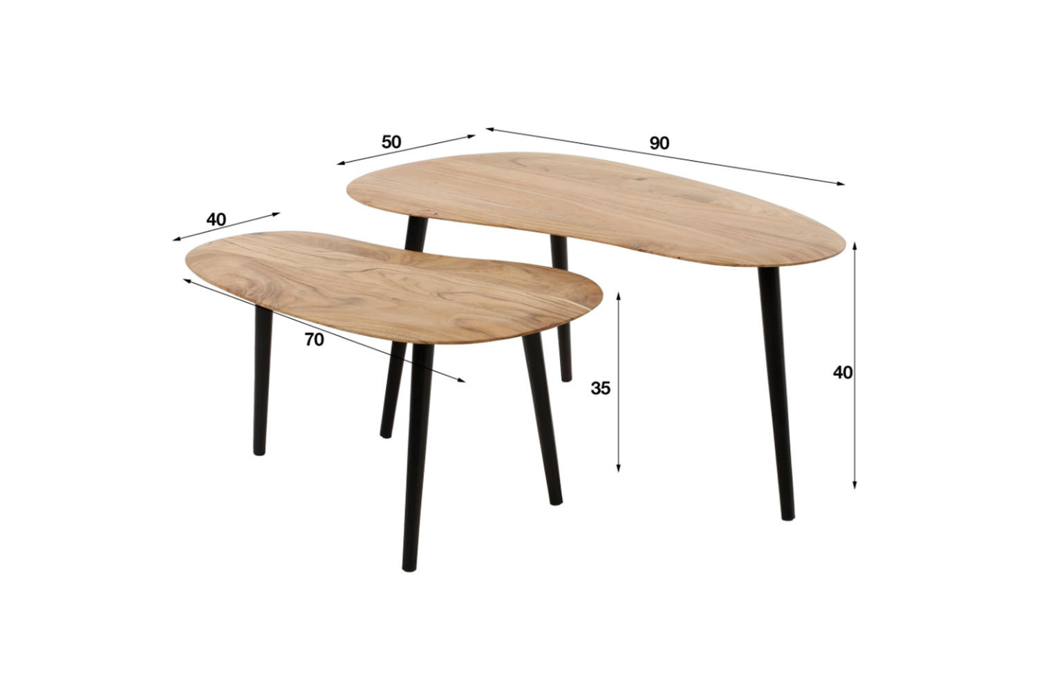 COUCHTISCH-SET RINA Braun Akazie - Schwarz/Braun, Holz/Metall (90/50/40cm) - KAWOLA