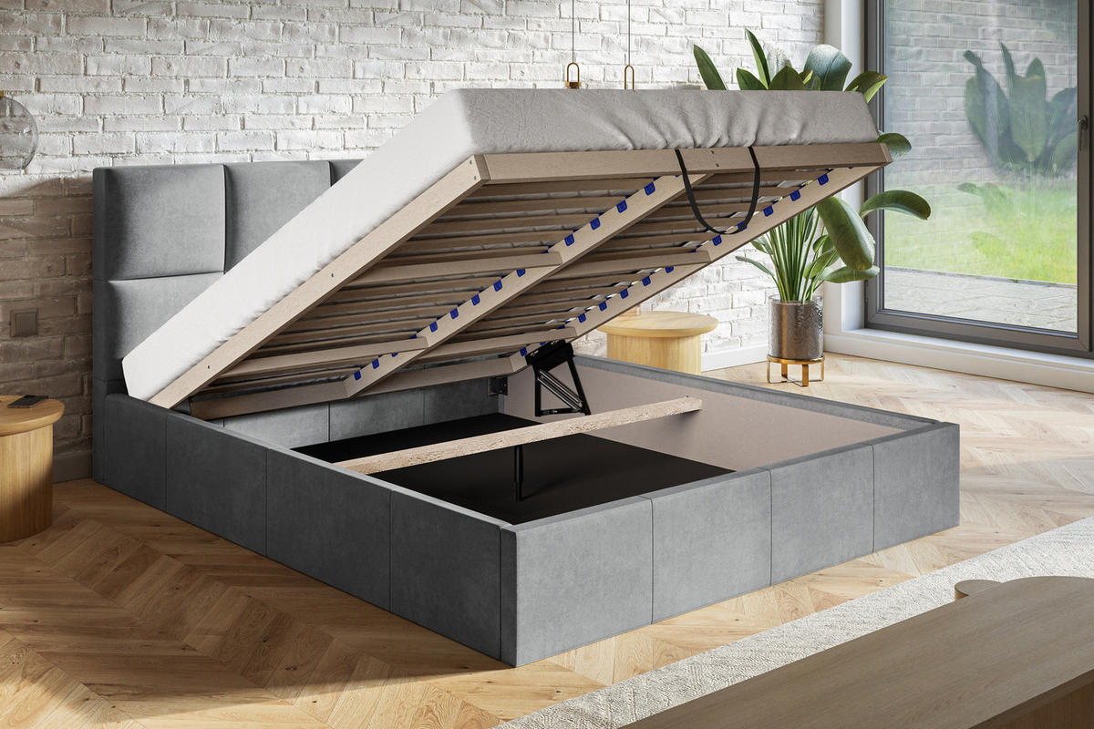 DOPPELBETT 160x200 mit Lattenrost Fado, Bettkasten, Samtstoff, Blau - Blau, Holz/Textil (160/200cm) - Emporius