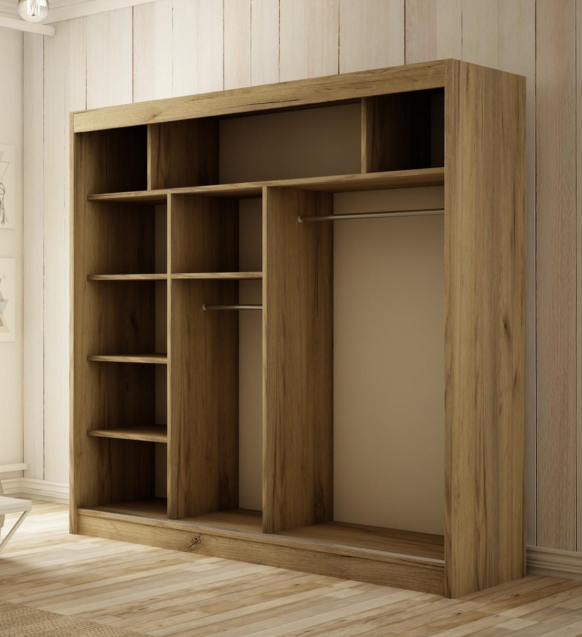 SCHWEBETÜRENSCHRANK Venus 200 cm mit Spiegel 2-türig, Eiche sonoma, lacobel weiß - Weiß/Sonoma Eiche, Kunststoff (200/215/61cm) - Margaret Hadas24