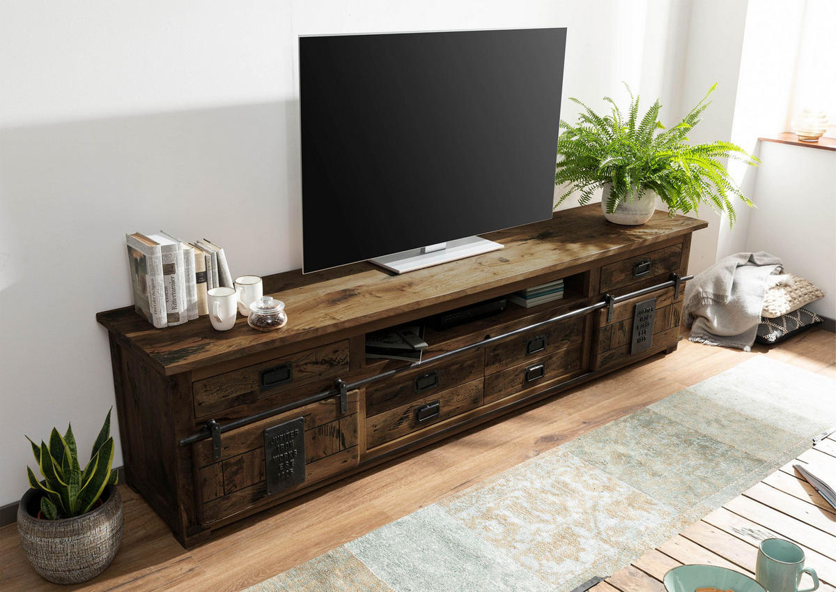 TV-BOARD Mango 240x50x60 braun lackiert RAILWAY #456 - Braun, Holz (240/60/50cm) - Massivmoebel24