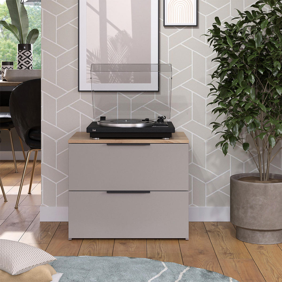 KOMMODE Wido Greige 60 x 50 cm mit 2 Schubladen - Greige/Sonoma Eiche, Holzwerkstoff (60/50/40cm) - Vicco