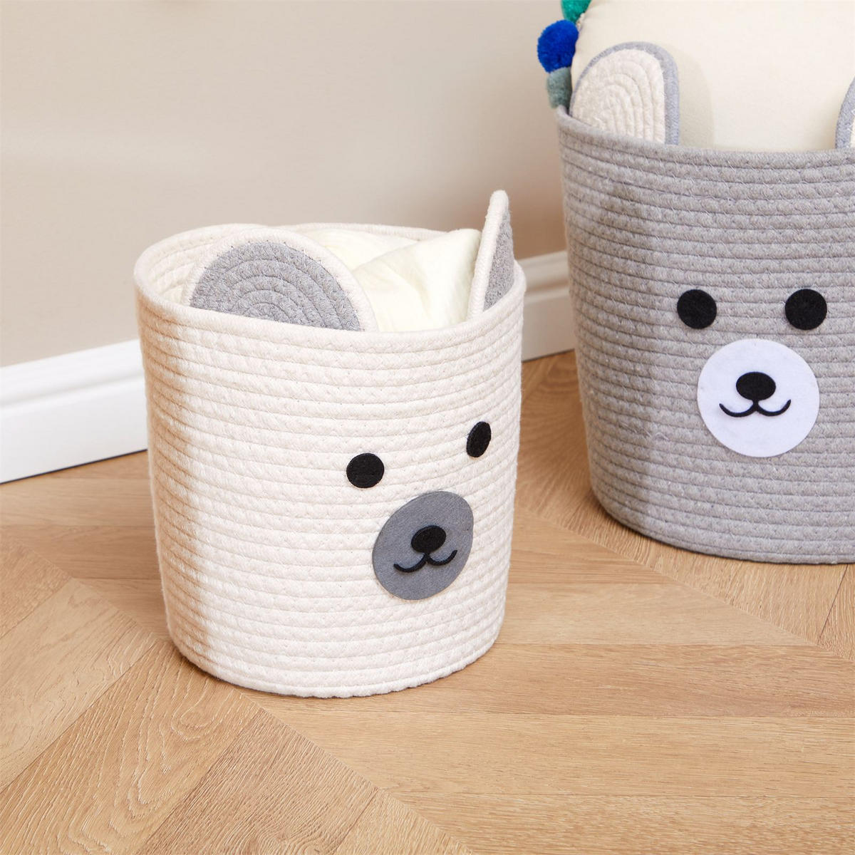 KINDERZIMMER AUFBEWAHRUNGSKÖRBE TANKA 3er Set weiß/grau - Weiß/Grau, Textil (33/30/33cm) - IDIMEX