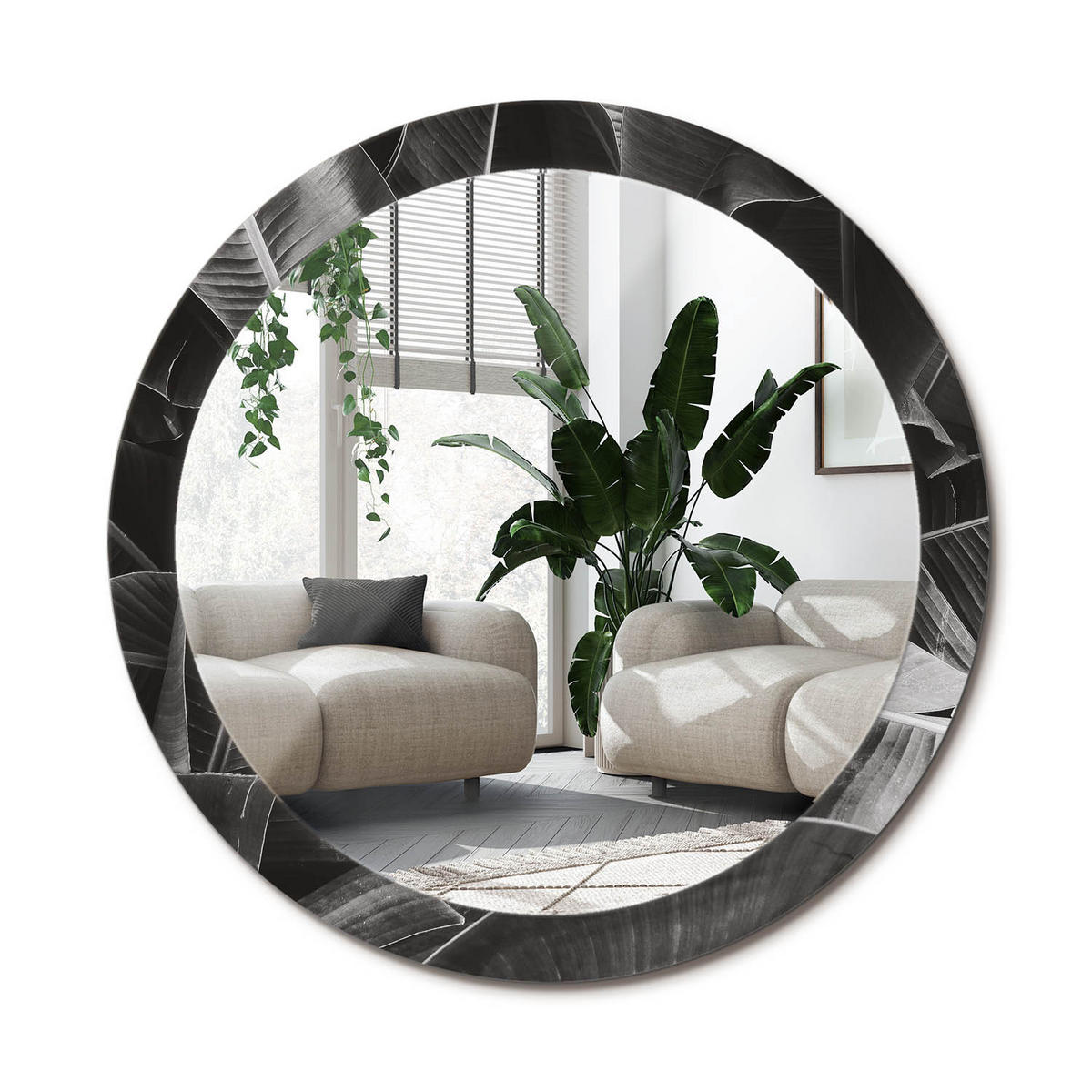 SPIEGEL Rund Ø 90 cm mit Aufdruck - Grau, Glas (90/90/0.4cm) - Wallfluent