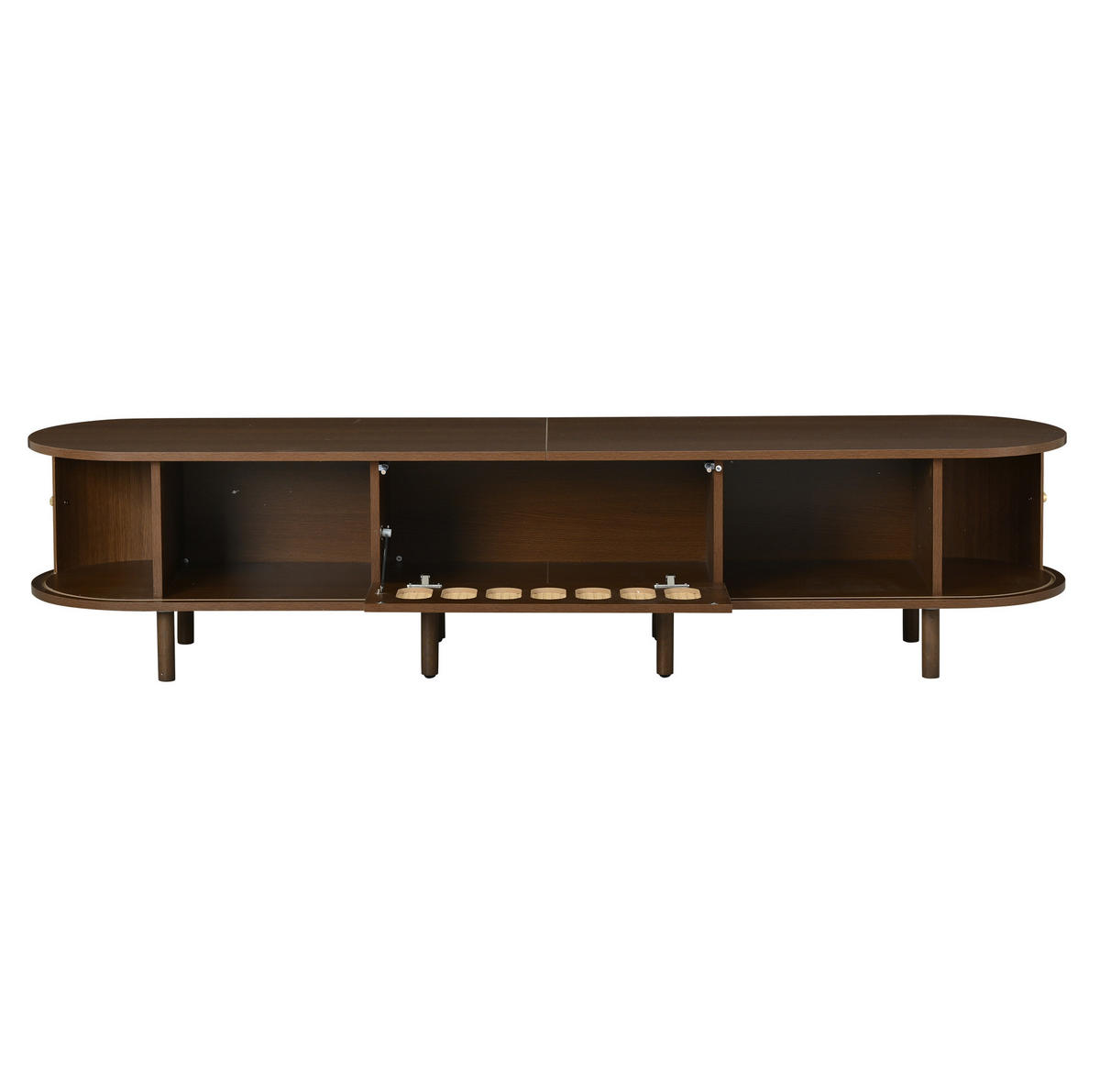 TV-LOWBOARD aus MDF 180x40x40 cm Walnussfarben mit Klapptür, 2 Rolltüren und 5 geschlossenen Fächern - Braun, Holzwerkstoff (180/40/40cm) - Modfu