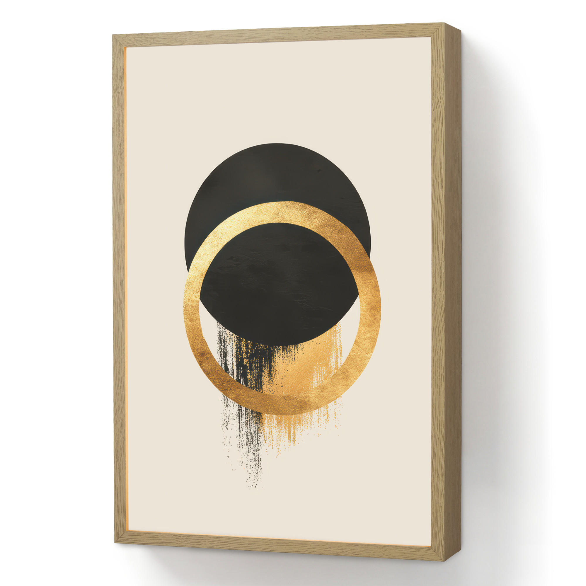 WANDLEUCHTE MIT AKKU Abstraktes Design - Schwarzer Kreis - Farbflecken 40x60 cm - Creme, Holzwerkstoff (40/60/8cm) - OnlyWow