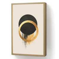 WANDLEUCHTE MIT AKKU Abstraktes Design - Schwarzer Kreis - Farbflecken 40x60 cm - Creme, Holzwerkstoff (40/60/8cm) - OnlyWow