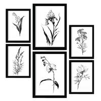 POSTER Set Mit 6 Zarte Blume Größe A3 & A4 Schwarzer Rahmen - Schwarz, Papier (29.7/1cm) - Nacnic