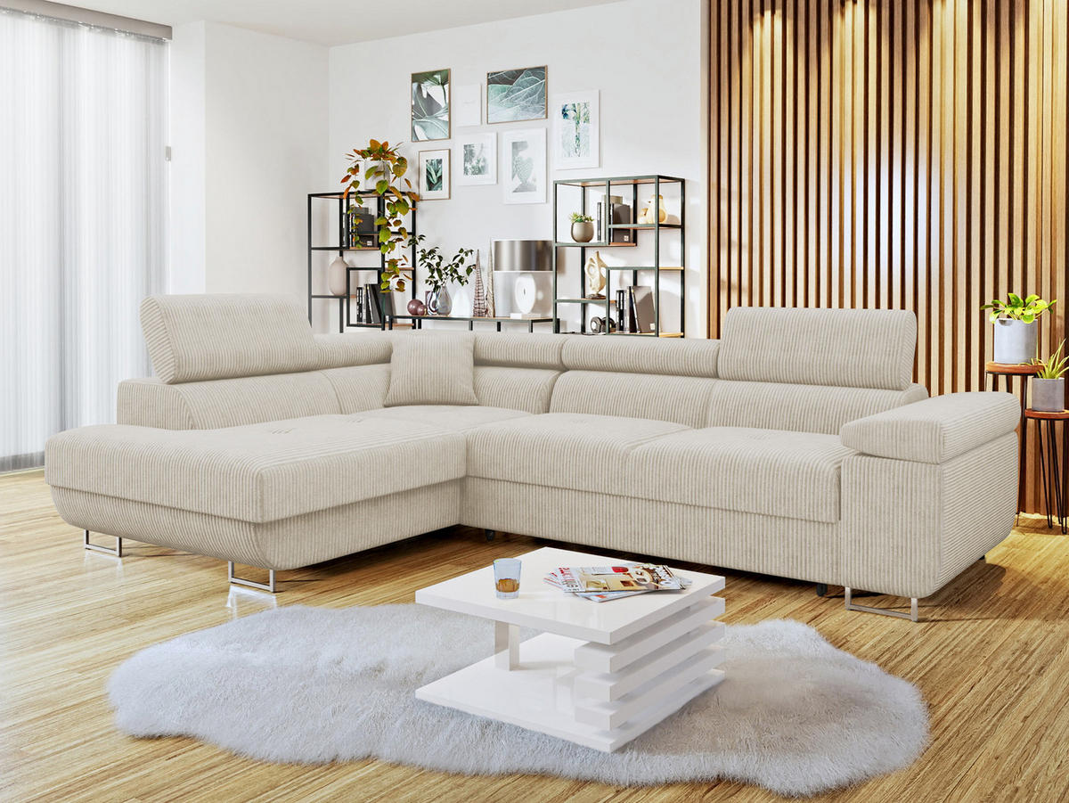 ECKSOFA Torezio Cord, Seite: Links - Beige, Holz/Textil (274/203cm) - MIRJAN24