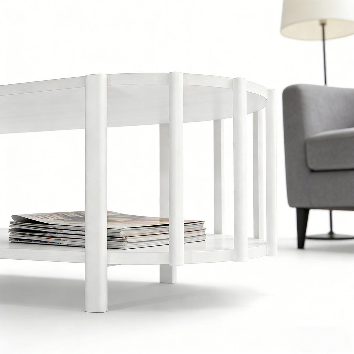 OVALER Couchtisch mit Stauraum – Moderner Wohnzimmertisch in Naturholz-Optik, 119 cm lang, MDF, Weiß - Weiß, Holzwerkstoff (119/60/40cm) - Ej. Life