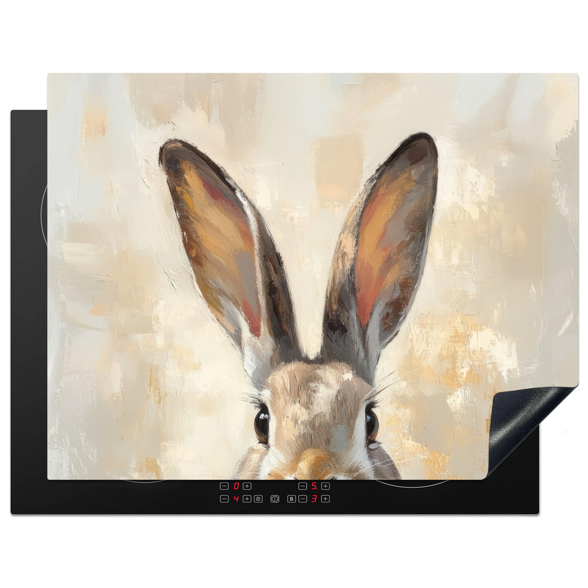 HERDABDECKPLATTE Hase - Ohren - Braun Induktionsmatte 77x59 cm - Beige, Kunststoff (77/59/0.2cm) - MuchoWow