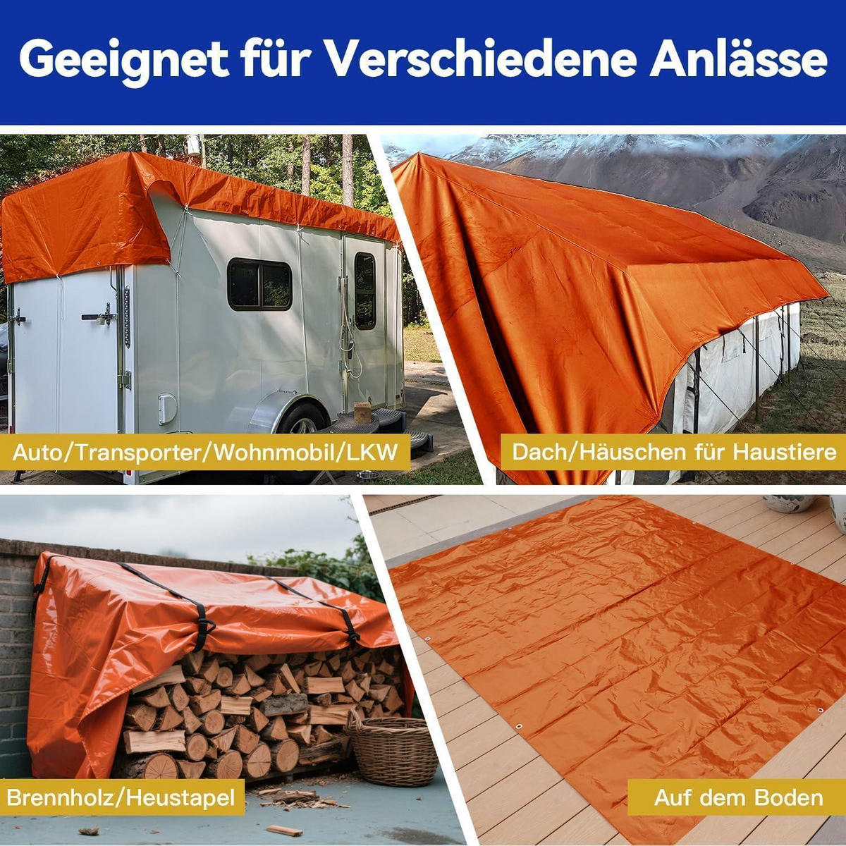 ABDECKPLANE 3 x 4 m Orange Wasserdicht UV-stabilisiert 160g/m² - Orange, Kunststoff (400/300/1cm)