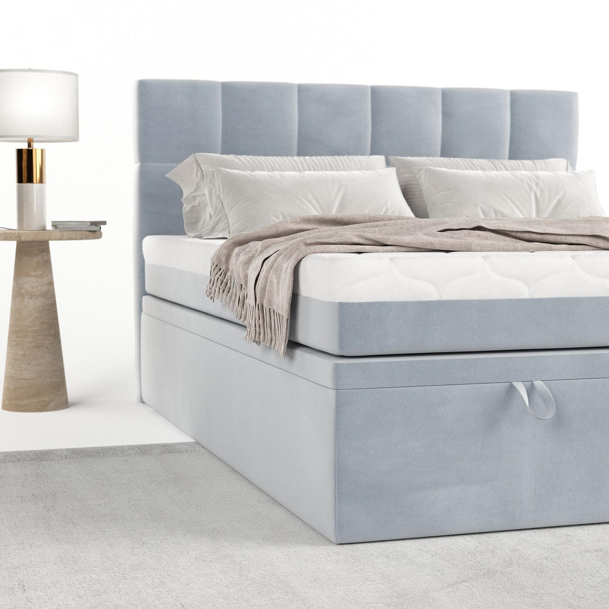 BOXBETT Elano 140/200 cm Hellgrau im Paros Stoff - Hellgrau/Schwarz, Holz/Holzwerkstoff (140/200cm) - AltaBeds