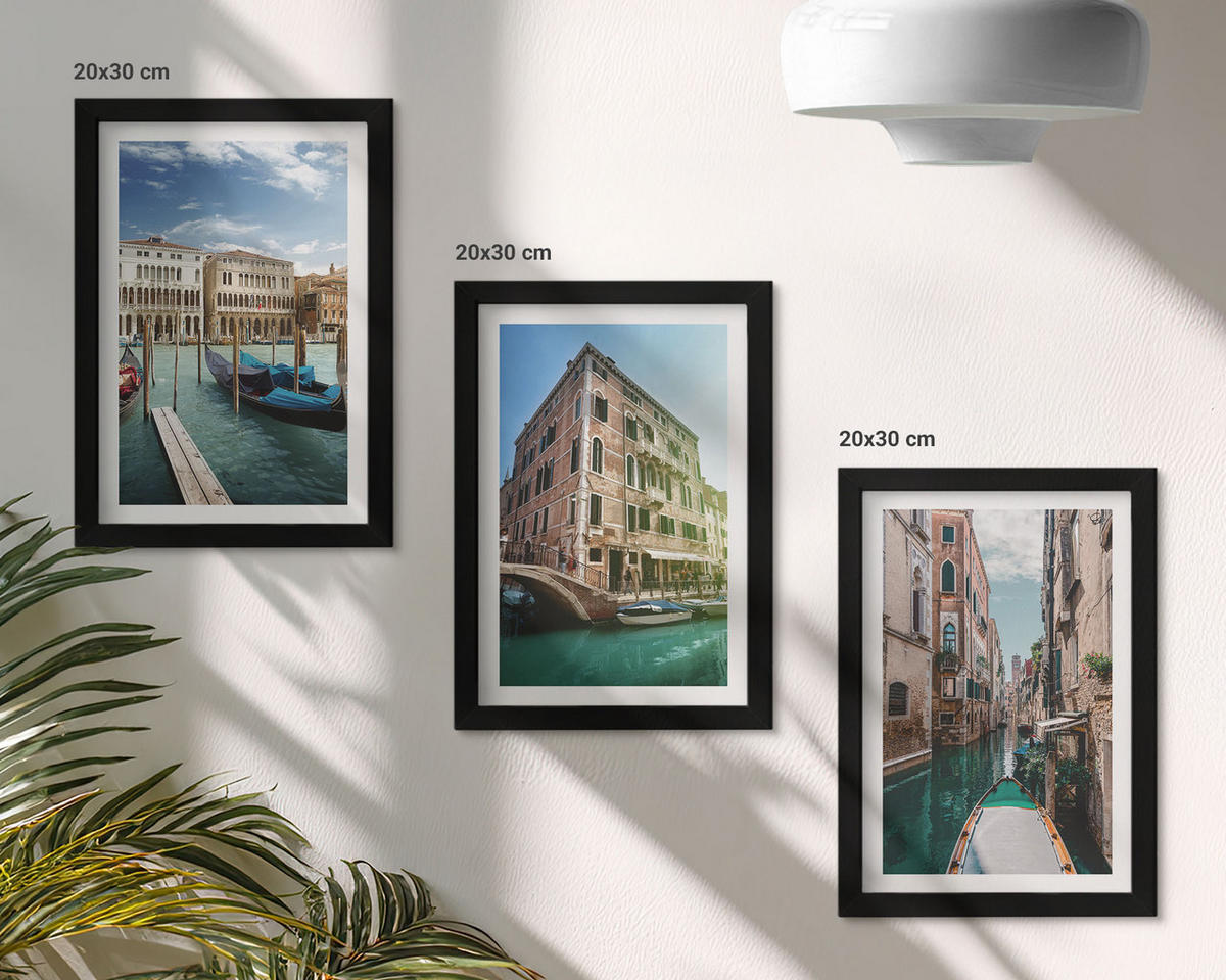 BILDER SET 3er Set - 20x30 cm Schwarzer Rahmen - Architektur der Kanäle von Venedig - Schwarz, Kunststoff (20/30cm) - TULUP