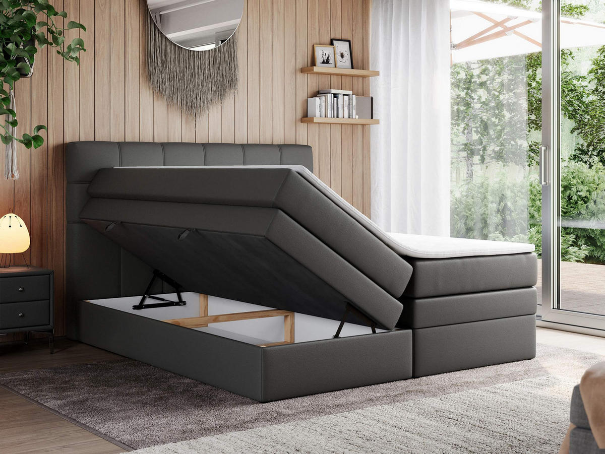 BOXSPRINGBETT ERNI KING 180/200 Dunkelgrau Kunstleder - H3 - Dunkelgrau, Holz/Textil (180/200cm) - MKS