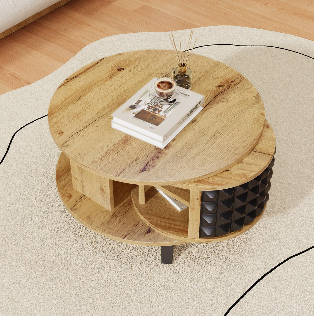 COUCHTISCH aus Spanplatte 82x80x45 cm Natur mit drehbarem Stauraum - Naturfarben, Holzwerkstoff (82.5/80/45.2cm) - IVMEU