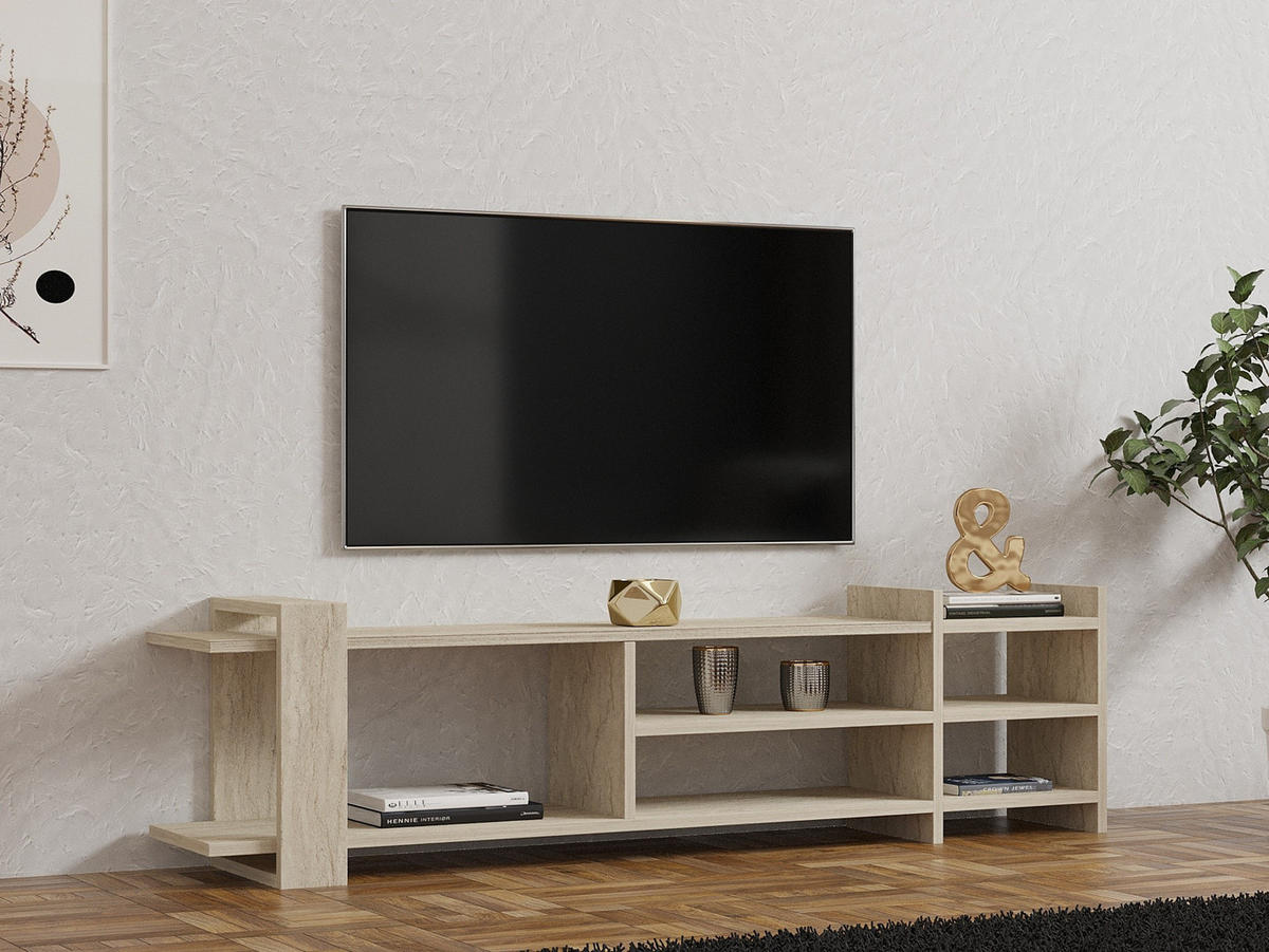 TV-MÖBEL Zeyna Travertin - Beige, Holz (156/40/29cm) - Habitat Garten