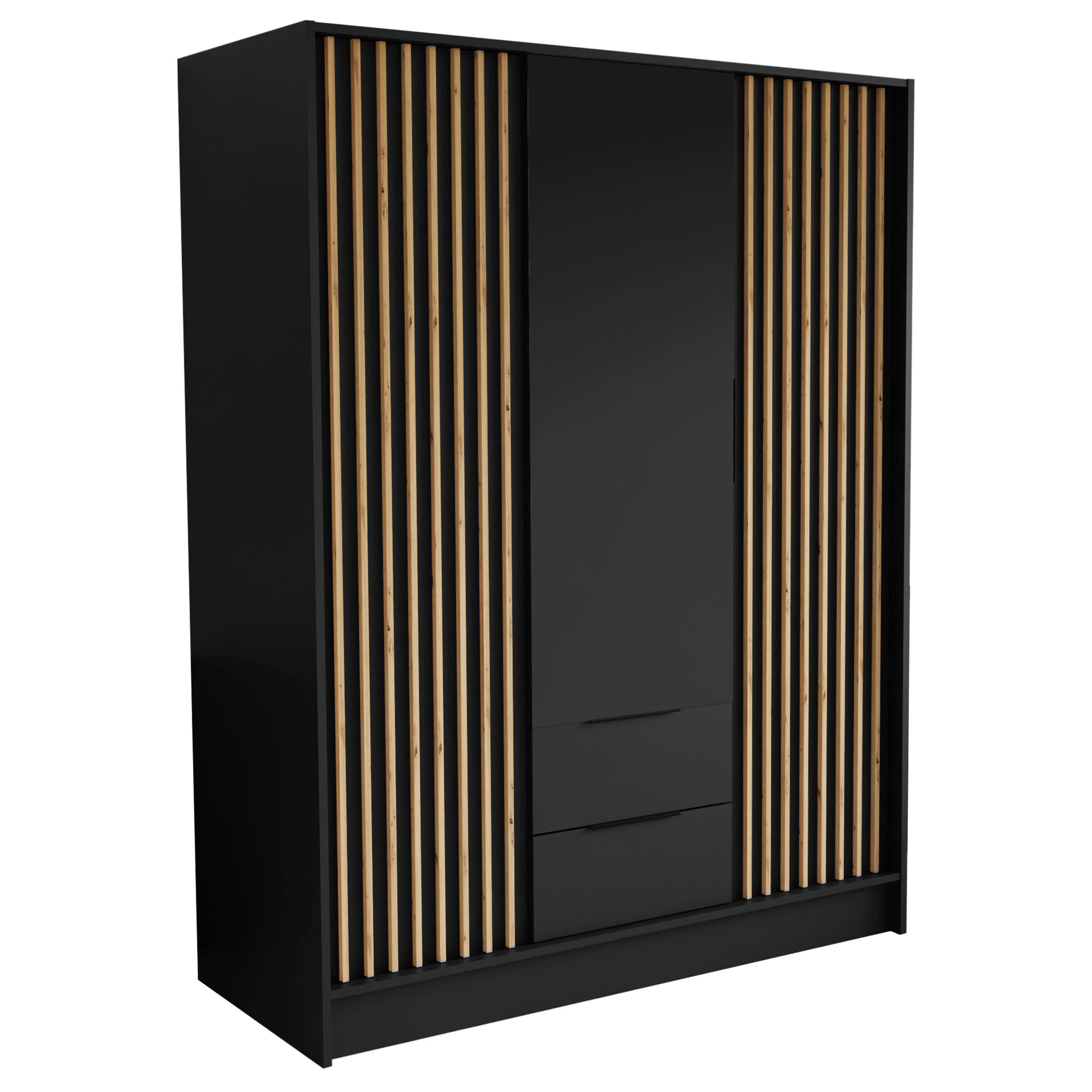 DREHTÜRENSCHRANK PELOR 150,5/200/51 cm Modern Kleiderschrank 3-türig Schwarz - Schwarz, Holzwerkstoff (150.5/200/51cm) - MASSENO