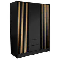 DREHTÜRENSCHRANK PELOR 150,5/200/51 cm Modern Kleiderschrank 3-türig Schwarz - Schwarz, Holzwerkstoff (150.5/200/51cm) - MASSENO