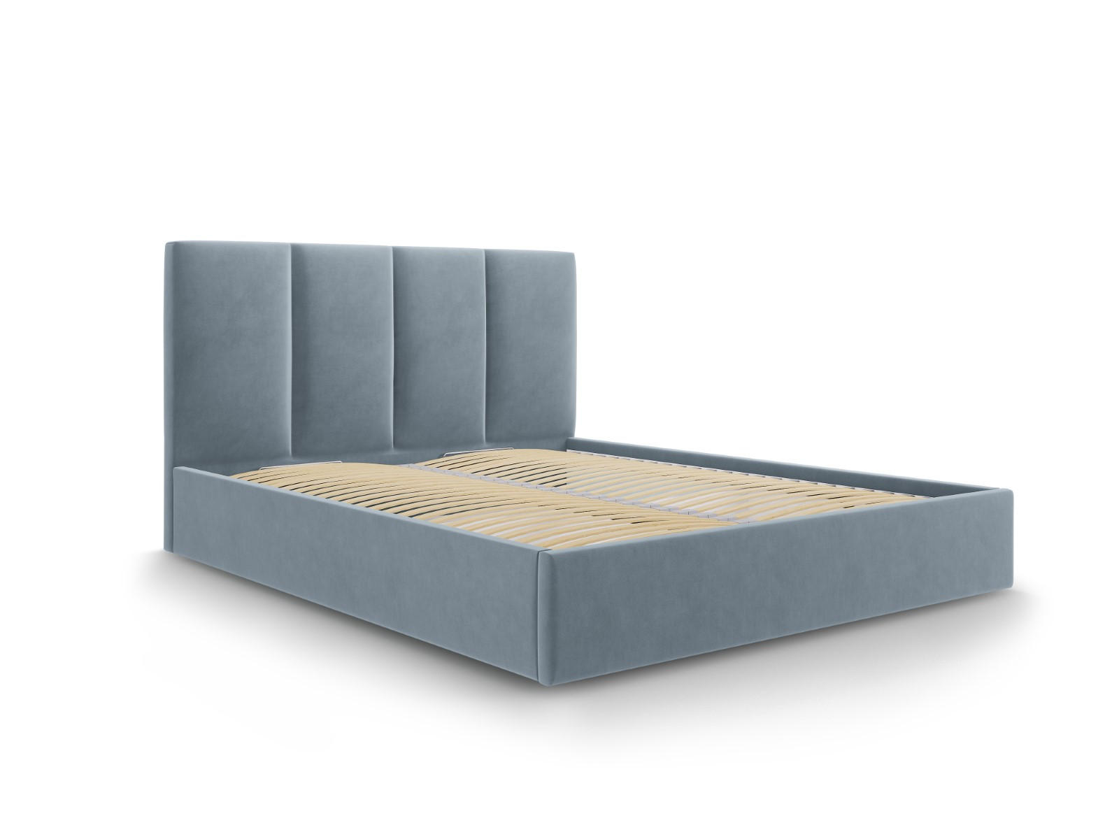 BETT mit Bettkasten und Kopfteil Pyla aus Samt blau 140x200cm - Hellblau, Textil (140/200cm) - Micadoni