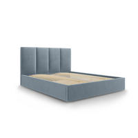 BETT mit Bettkasten und Kopfteil Pyla aus Samt blau 140x200cm - Hellblau, Textil (140/200cm) - Micadoni