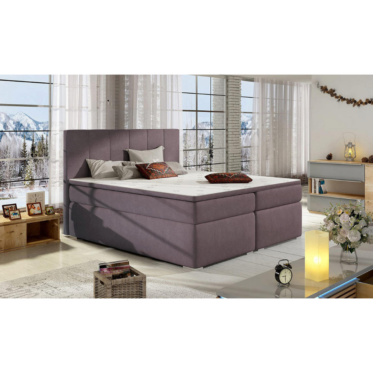 BOXBETT Bolero Bonellfederkern inkl - Dunkelrosa, Holz/Holzwerkstoff (160/200cm) - Best For Home