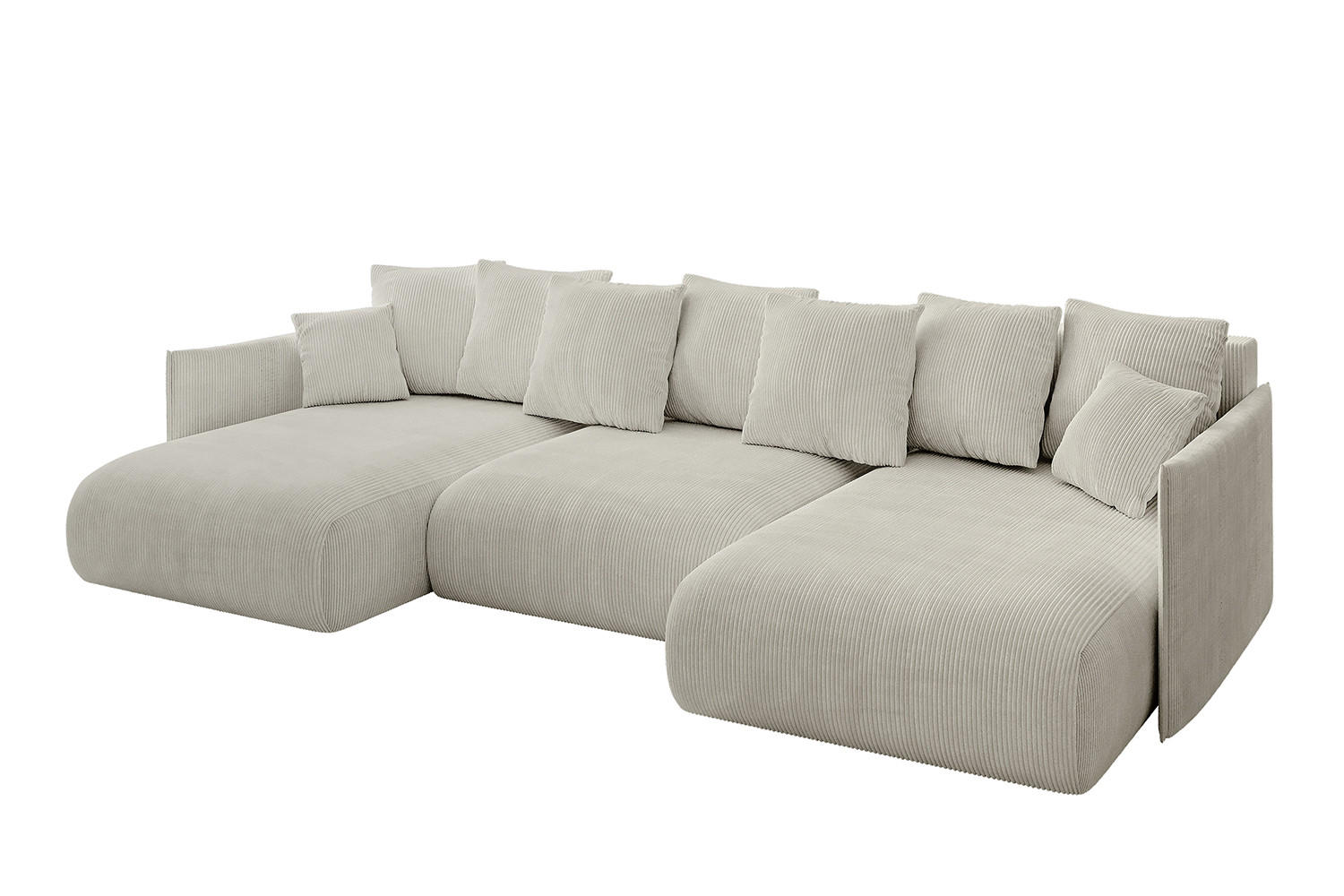 WOHNLANDSCHAFT mit Schlaffunktion und Bettkasten ONESK-U 317x177x72 Hellgrau Cord - Ecru, Holzwerkstoff/Kunststoff (317/72/177cm) - ALTDECOR