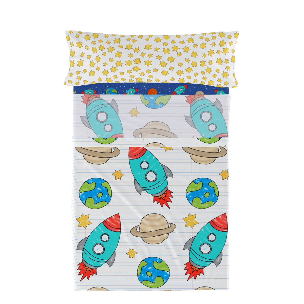 BETTWÄSCHE 2er-Set teiliges space rocket 180x270 cm mehrfarbig - Multicolor, Textil (180/270cm) - Happy Friday