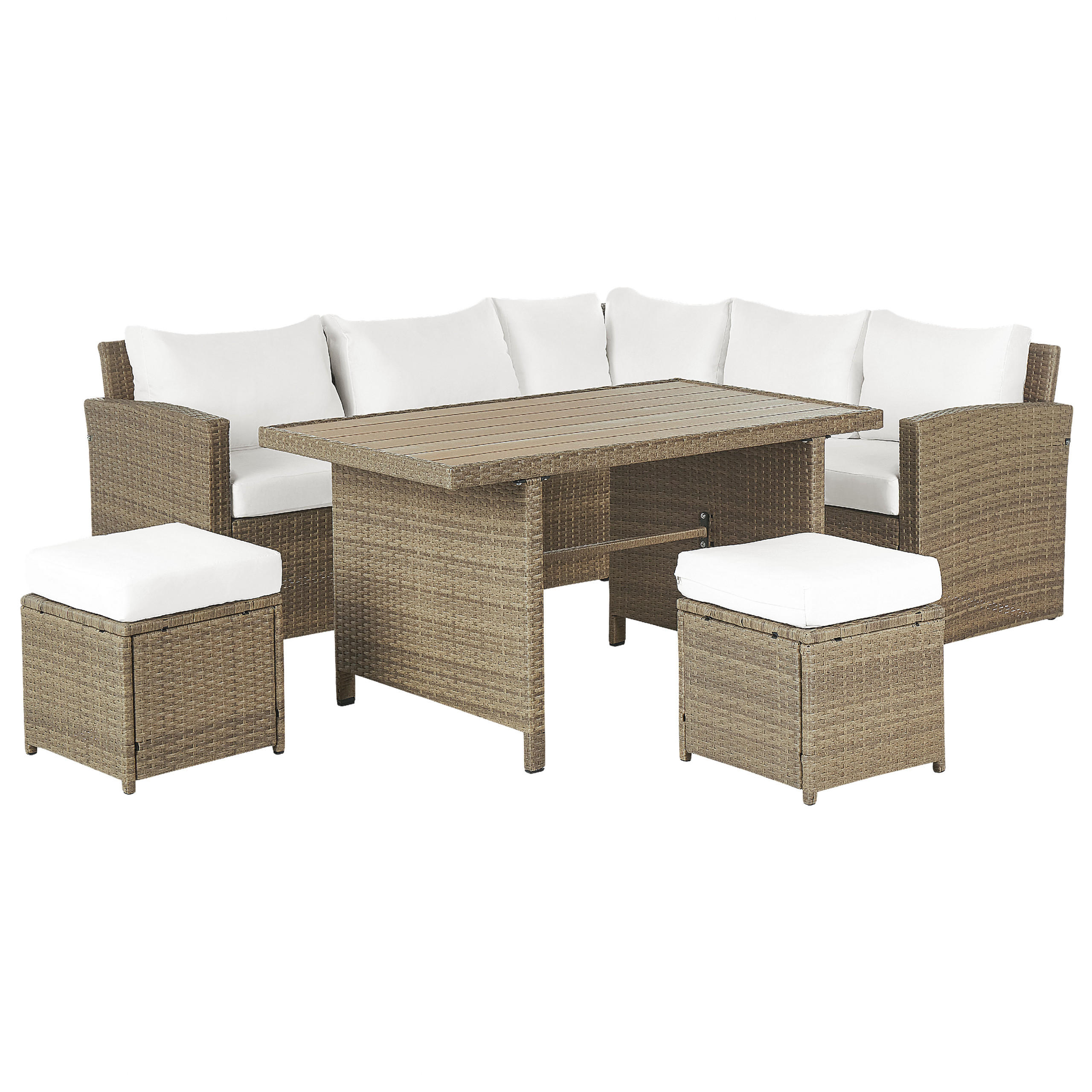 LOUNGE SET 5-Sitzer Rattan Auflagen weiß Bardi - Weiß/Braun, Kunststoff - Beliani