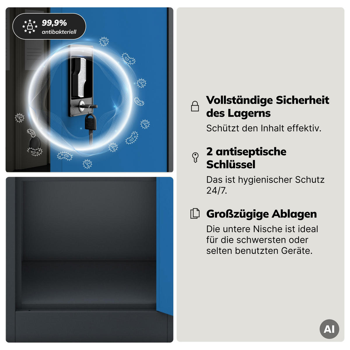 AKTEN-KARTEISCHRANK mit Schlüssel ALEX 185x45x40 cm - Blau/Anthrazit, Metall (45/185/40cm) - Jan Nowak