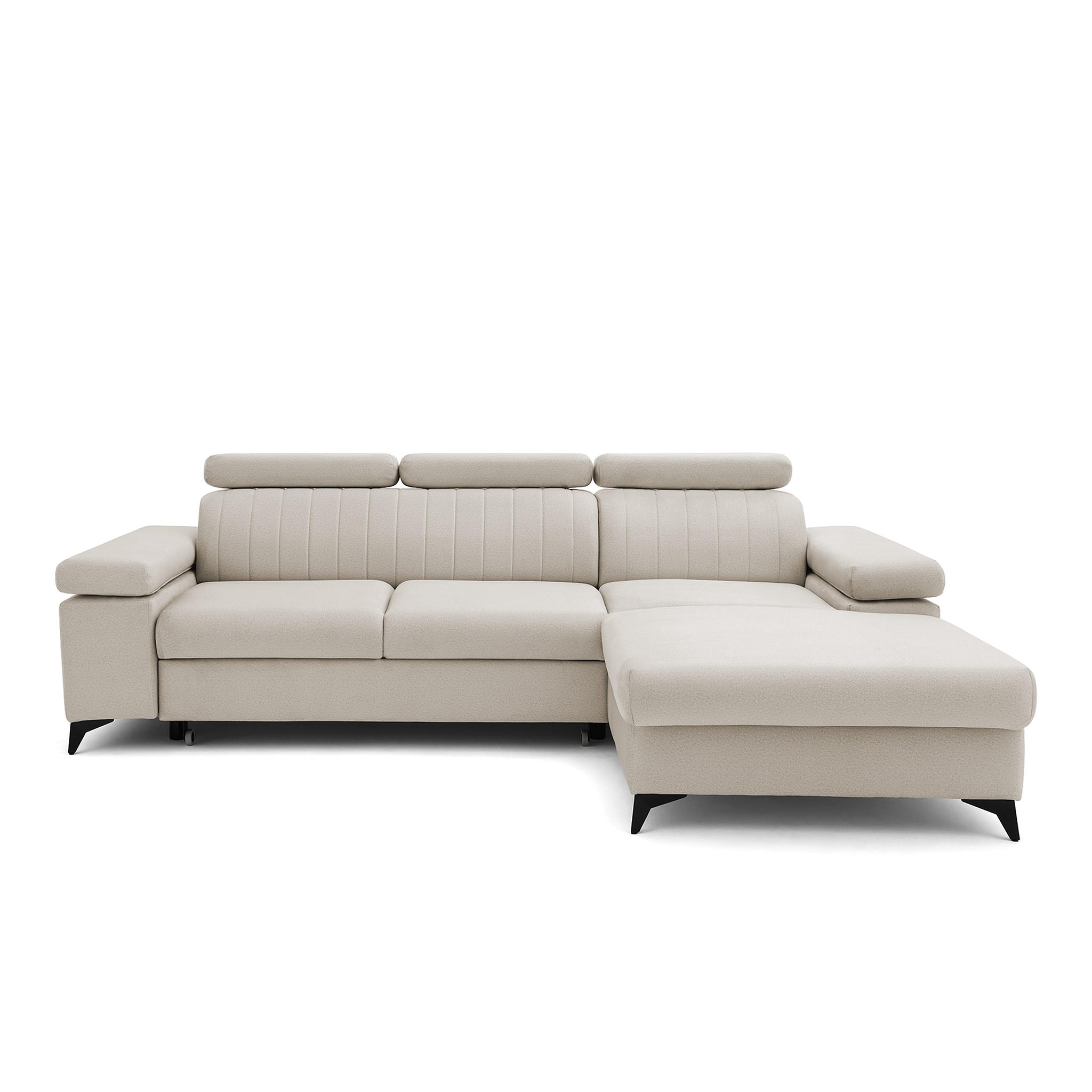ECKSOFA FELIX L Rechts mit Schlaffunktion Velours Creme - Creme/Schwarz, Holz/Textil (176/257cm) - Muffo