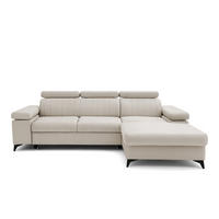 ECKSOFA FELIX L Rechts mit Schlaffunktion Velours Creme - Creme/Schwarz, Holz/Textil (176/257cm) - Muffo