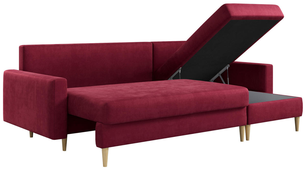 ECKSOFA Lang Velvet Rot - Rot/Braun, Holz/Textil (220/140cm) - MKS