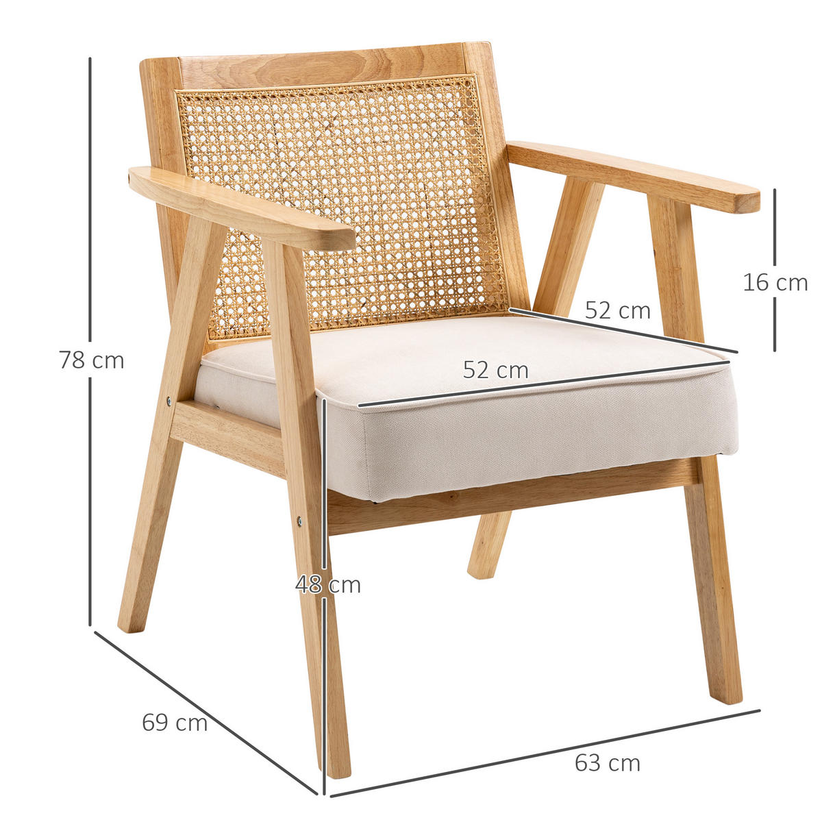 SESSEL Wohnzimmer Relaxsessel mit Armlehnen, Creme - Weiß, Kunststoff (69/78/63cm) - HOMCOM