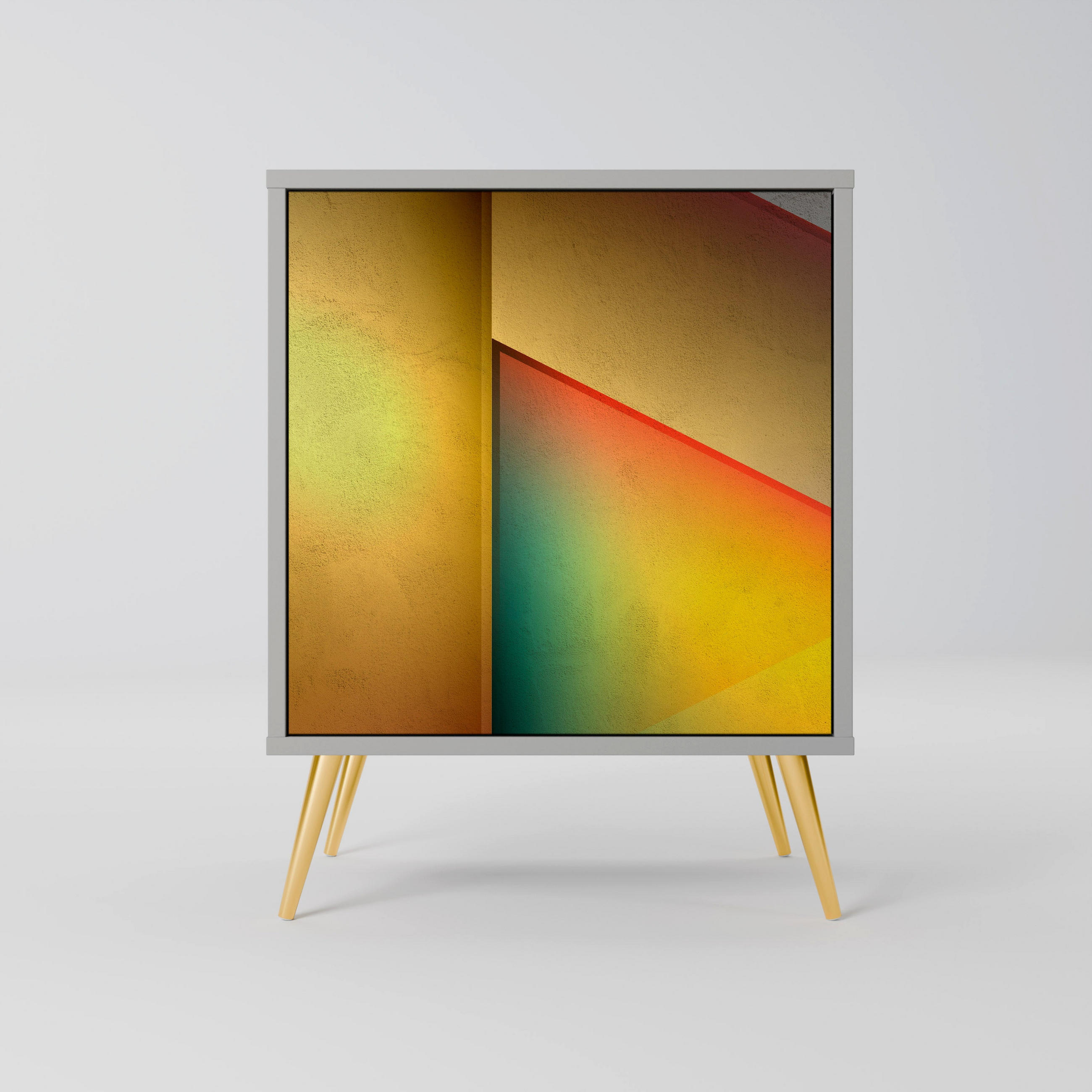 SIDEBOARD PIERCING SHARPNESS, Grau, 57,5x42x75,5 cm, Goldfarbene Metallfüße - Goldfarben/Multicolor, Holzwerkstoff/Metall (57.5/75.5/42cm) - SpaceRebels
