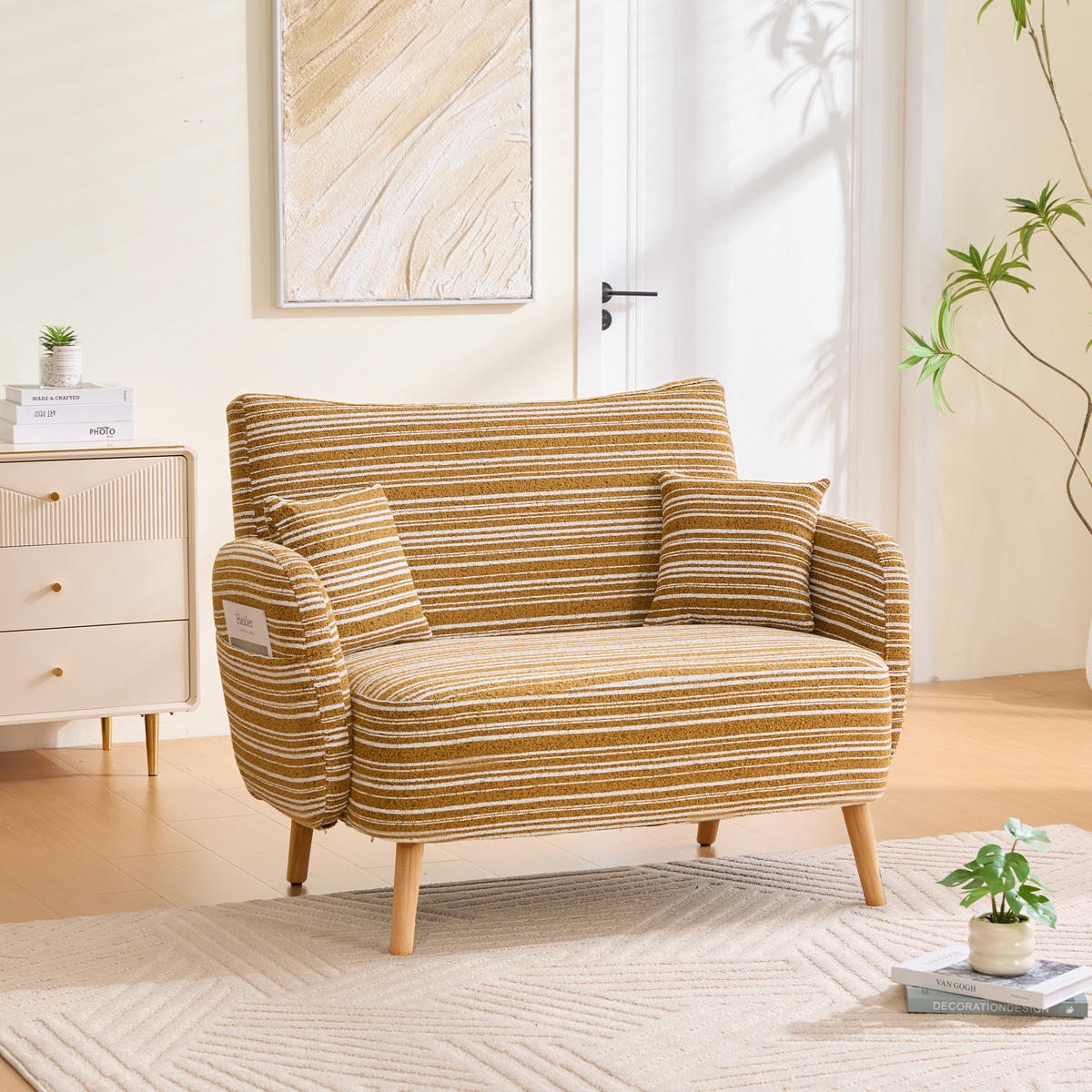 2-SITZER Sessel mit Armlehnen & Seitentasche, modernes Stoffsofa Gelb - Gelb, Textil/Metall (121/87/81cm) - PARAFTA HOME