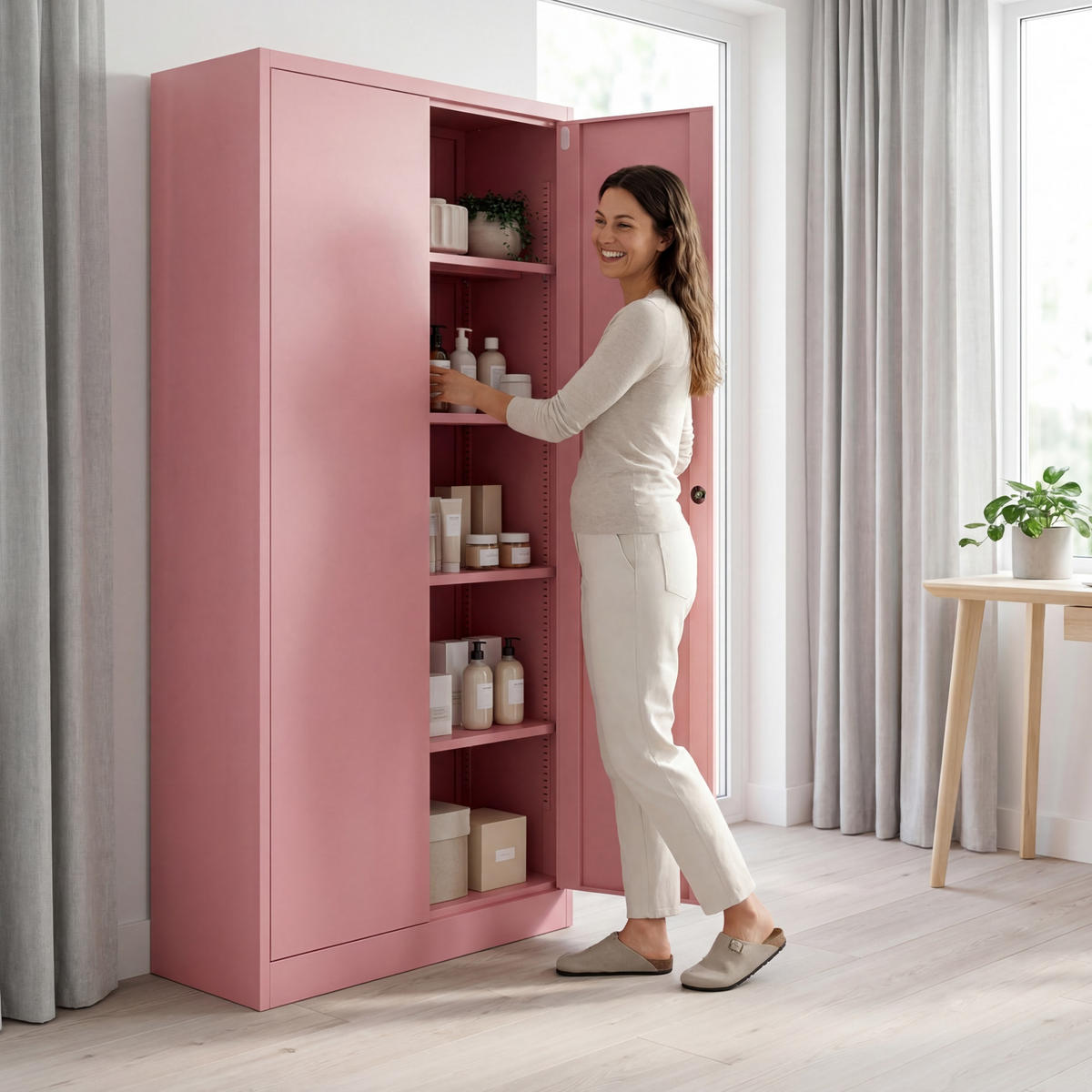 AKTENSCHRANK JAN 185x90x45 cm - Rosa, Metall (90/185/40cm) - Jan Nowak