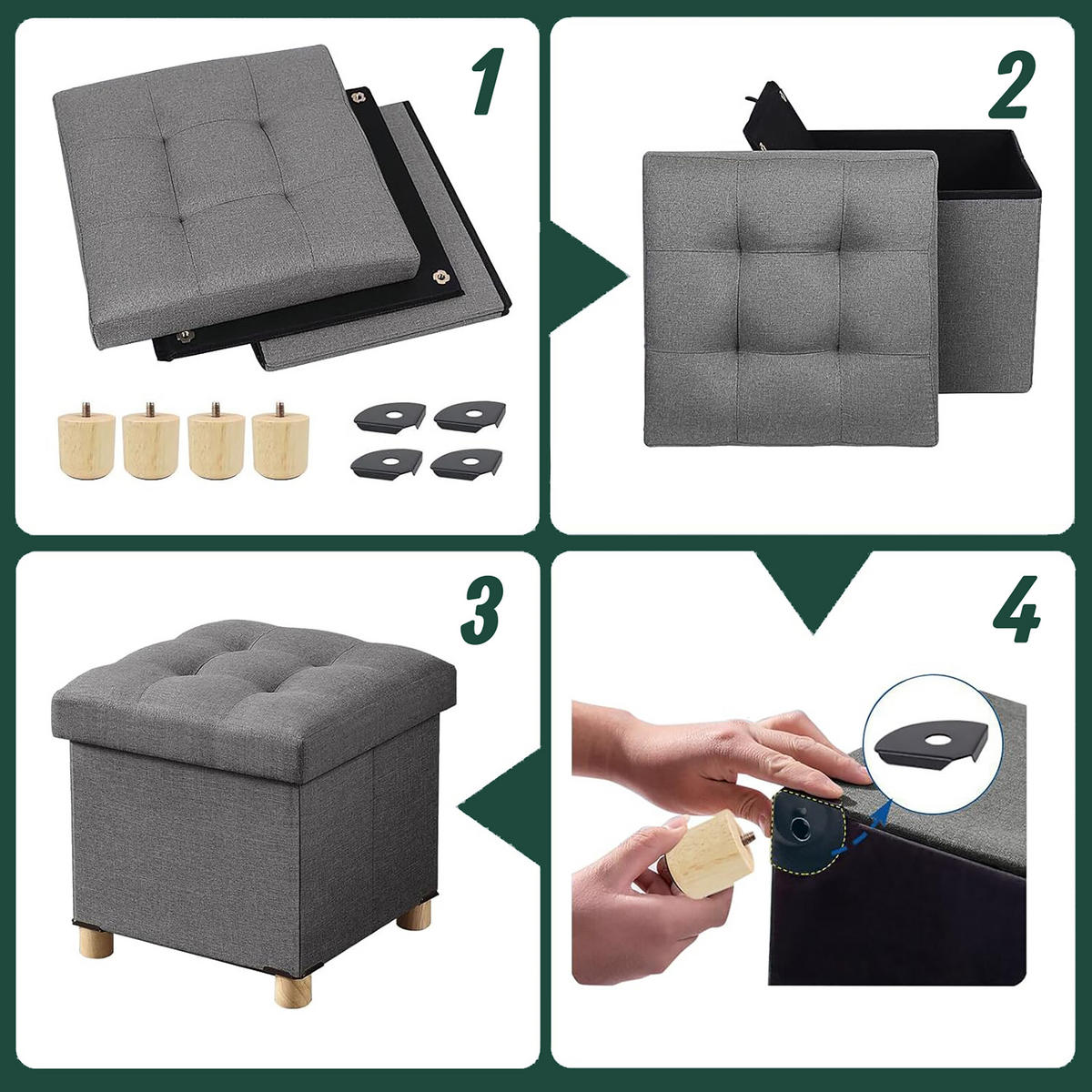 HOCKER - Dunkelgrau/Anthrazit, Holzwerkstoff/Textil (38/38/38cm) - Relaxdays