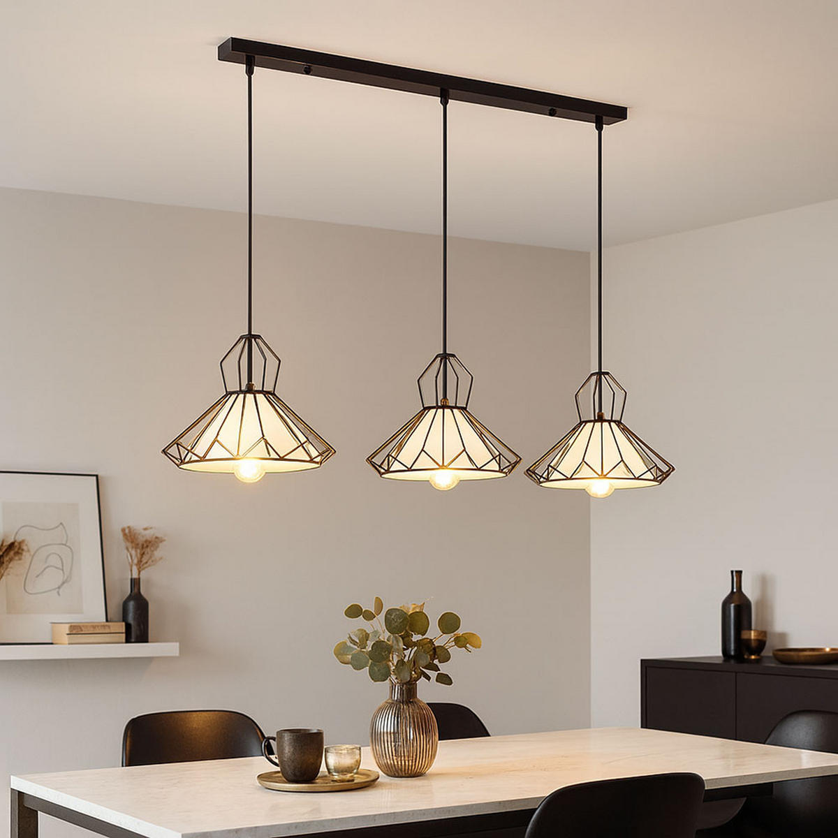 HÄNGELEUCHTE Metall Textil Schwarz 3-flammig - Schwarz, Metall (120/30/120cm)