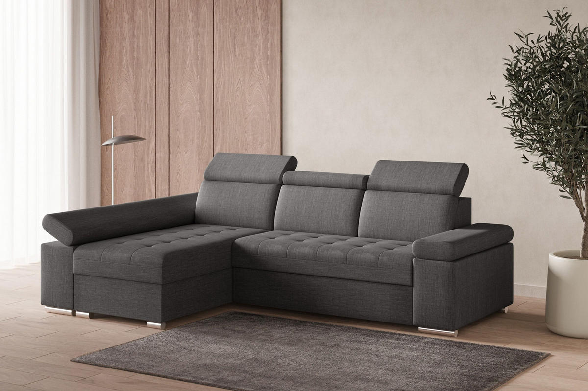 ECKSOFA mit Schlaffunktion Luka L Twist 20 - Grau - Links - Silberfarben/Grau, Holzwerkstoff (260/168cm) - Möblo
