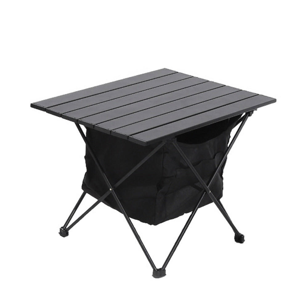 CAMPINGTISCH aus Aluminium mit Rollplatte und Aufbewahrungskorb Oxford-Gewebe Tragbar Kompaktes Faltmaß 56 x 41 x 41cm 1,42 kg - Schwarz, Metall (41/56/41cm) - Livingandhome