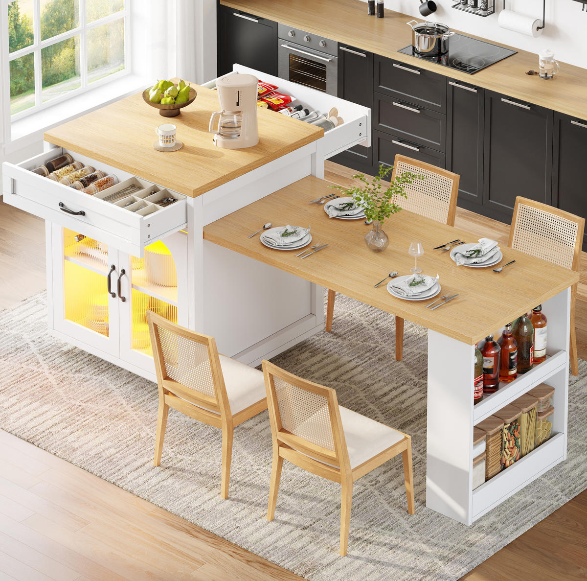 BUFFET 126-196/59/94 cm aus MDF mit RGB-LED-Beleuchtung Weiß - Weiß, Holzwerkstoff (196/94/59cm) - Modenvie