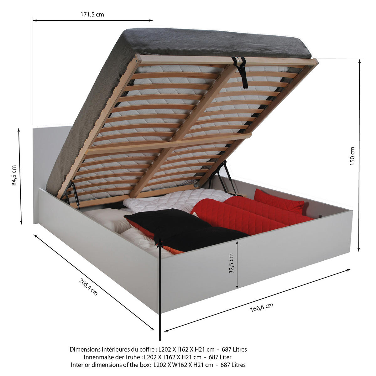 BETTKASTEN MADRID mit Lattenrost/ Bett 160x200 - Grau - Grau, Holzwerkstoff (160/200cm) - Weber Industries