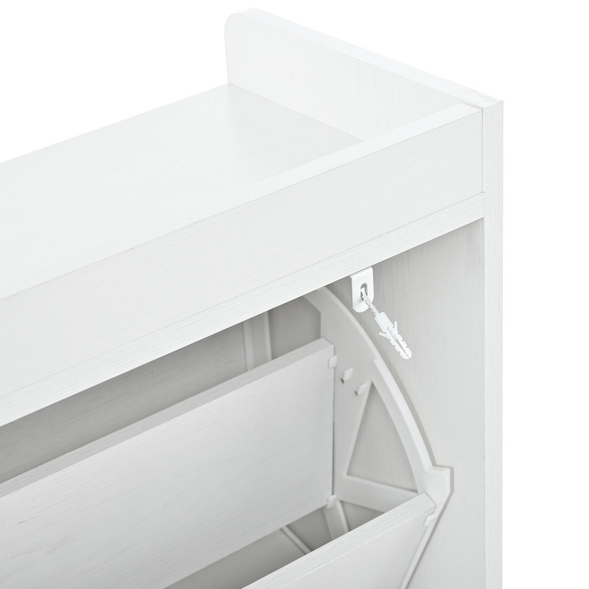 SCHUHSCHRANK mit 4 Klappen 105/24/90 cm in Weiß, platzsparend mit 3D-Strukturfront - Weiß, Holzwerkstoff (105/90/24cm) - BEAOK