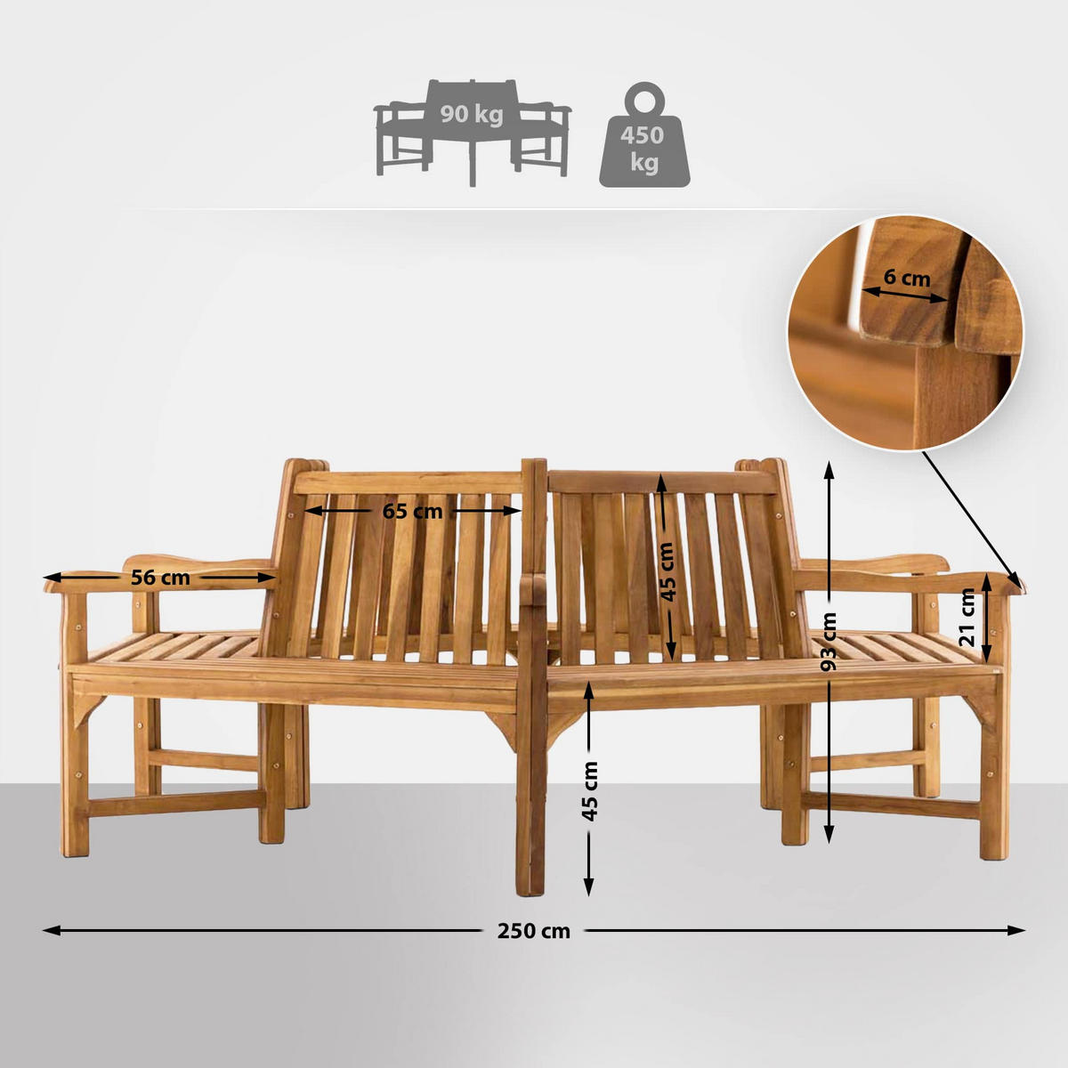GARTENBANK 250/250 cm Holz teak - Teakfarben, Holz (250/93/250cm) - CLP
