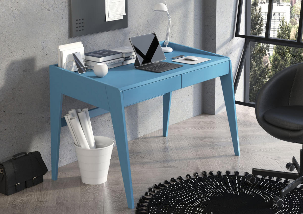 SCHREIBTISCH Lisa, 125/70/81 cm in Pastellblau, Buchenholz - Pastellblau, Holz/Buchenholz (70/125/81cm) - Visby