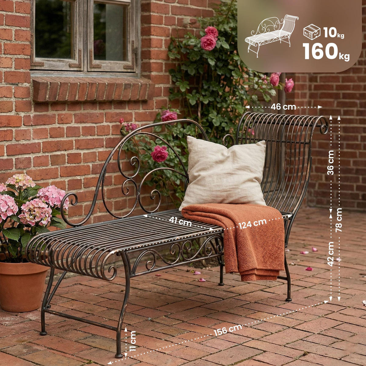 GARTENLIEGE Metall bronze - Bronzefarben, Metall (156/78/46cm) - CLP