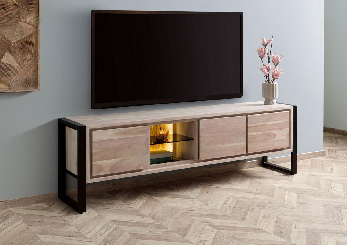 LOWBOARD Akazie / Altholz 200x40x60 natur lackiert DENVER #116 - Naturfarben, Holz (200/60/40cm) - Massivmoebel24