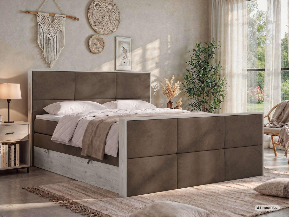 POSTEL BOXSPRING DELNOR KING DUO 200/200 - Hnědá Samet - Topper Visco - H4 - černá/hnědá, textil/plast (200/200cm) - MKS