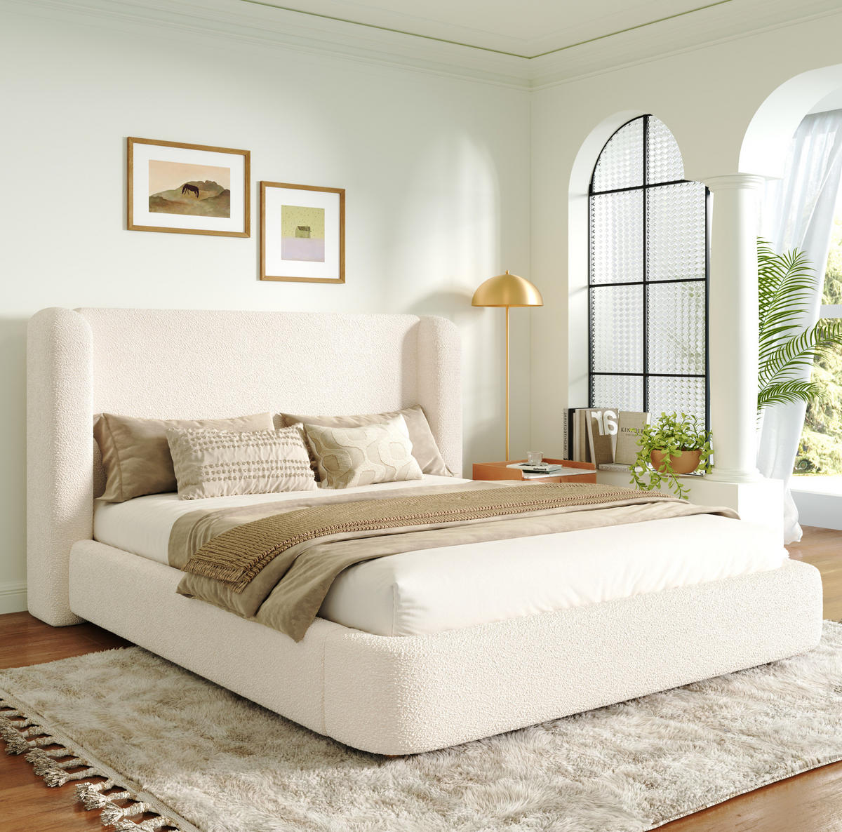 POLSTERBETT 160/200 cm aus Bouclé mit Bettkasten und hydraulischer Öffnung Beige - Beige, Textil (160/200cm) - Modenvie