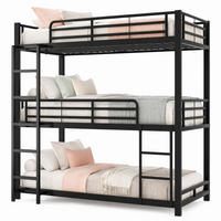 ETAGENBETT 90/200 cm in Schwarz Dreifach-Etagenbett aus Metall mit Leiter und Sicherheitsgeländern - Schwarz, Metall (90/200cm) - STILVORA